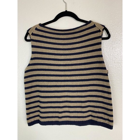 Vince Womens Striped Knit Tank Top Size Medium Brown Black Boatneck Y2K Capsule - Picture 1 of 13